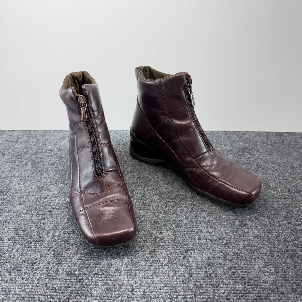 Aquatalia Waterproof Brown Leather Ankle Boots Women's Size 7 Made in Italy Zip